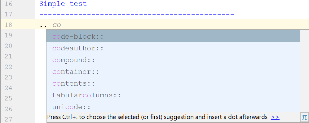 Code completion for the directive names