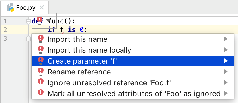Available fixes for an unresolved reference