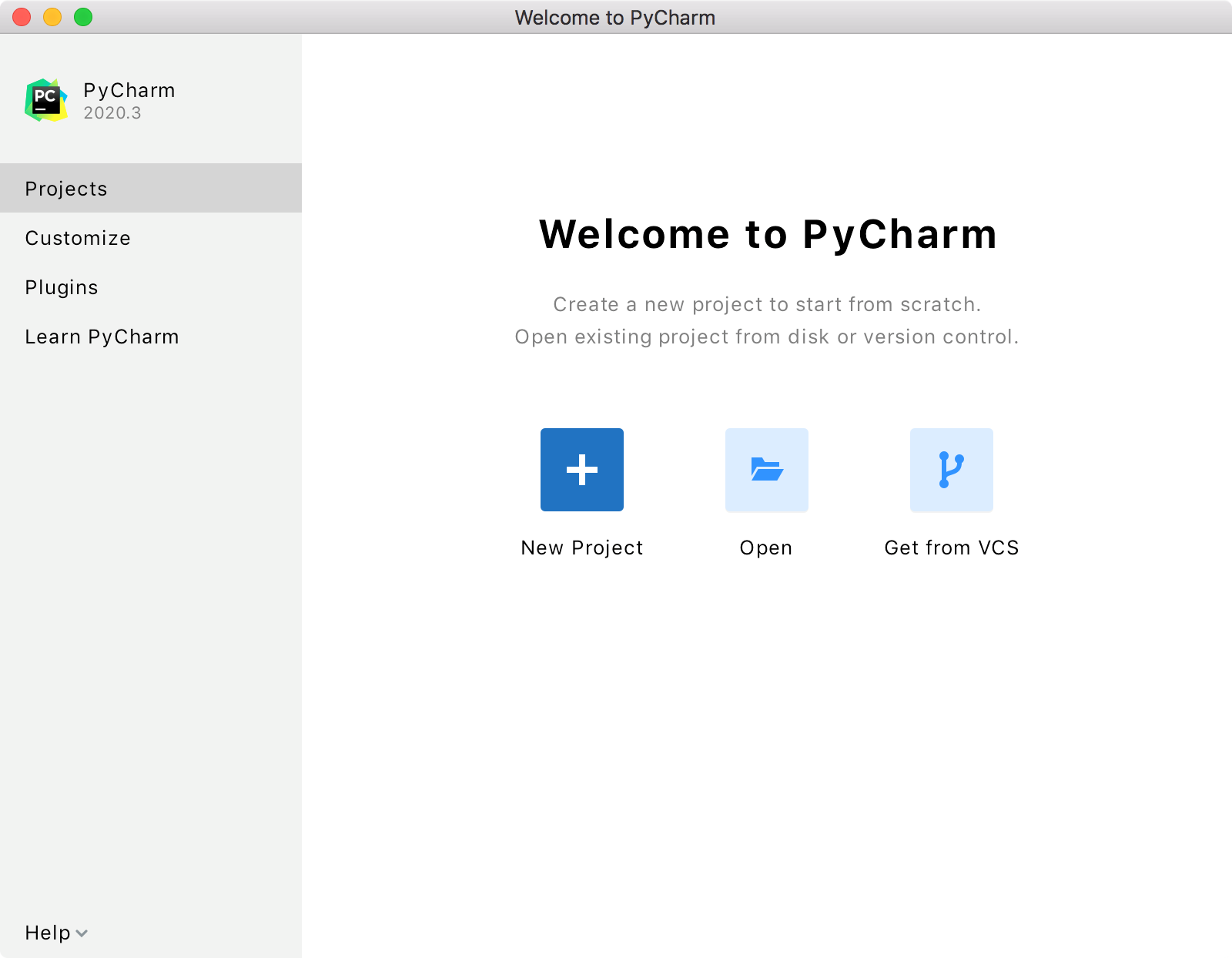 Welcome Screen Pycharm