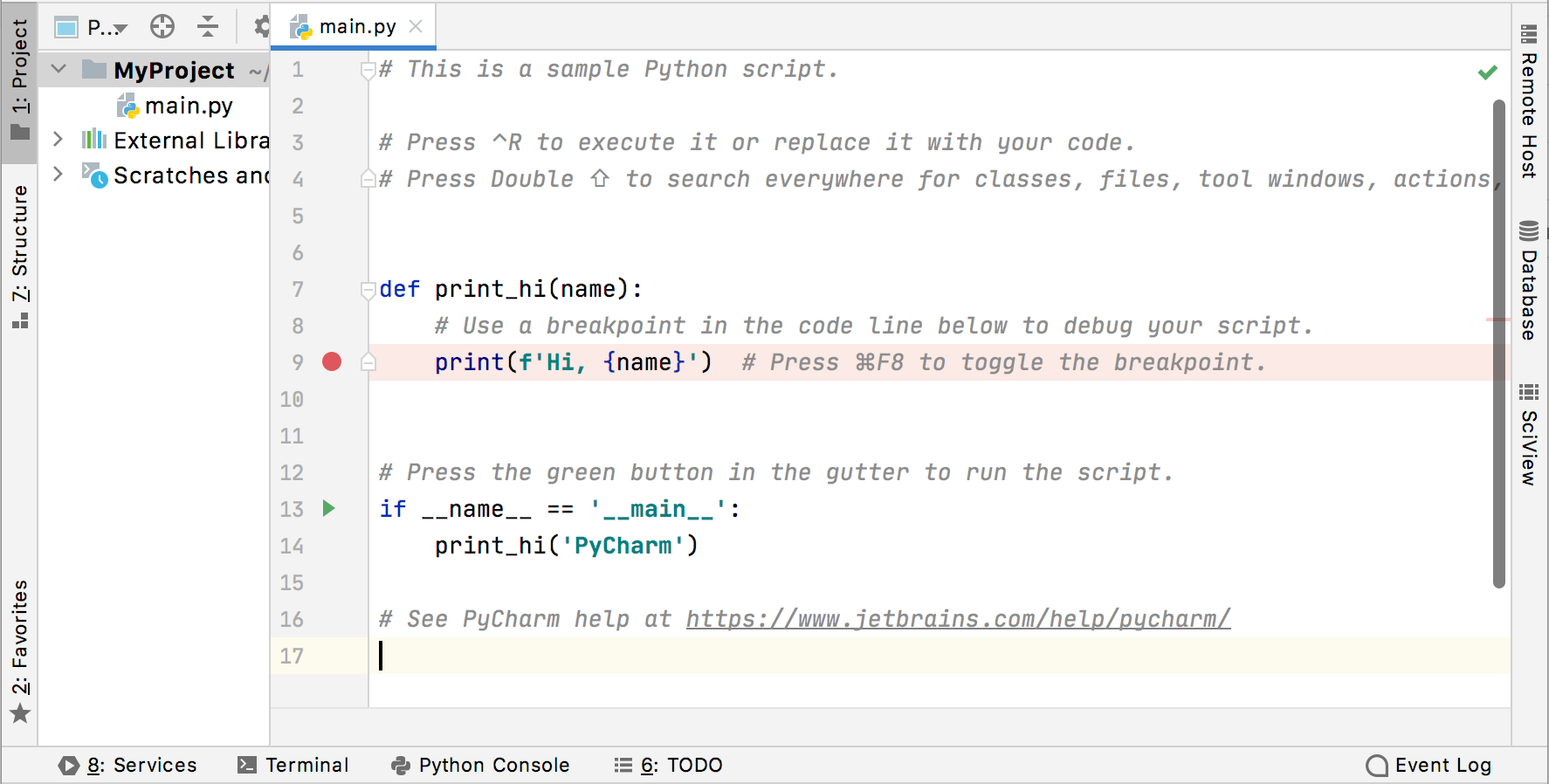 Welcome script in the Python project