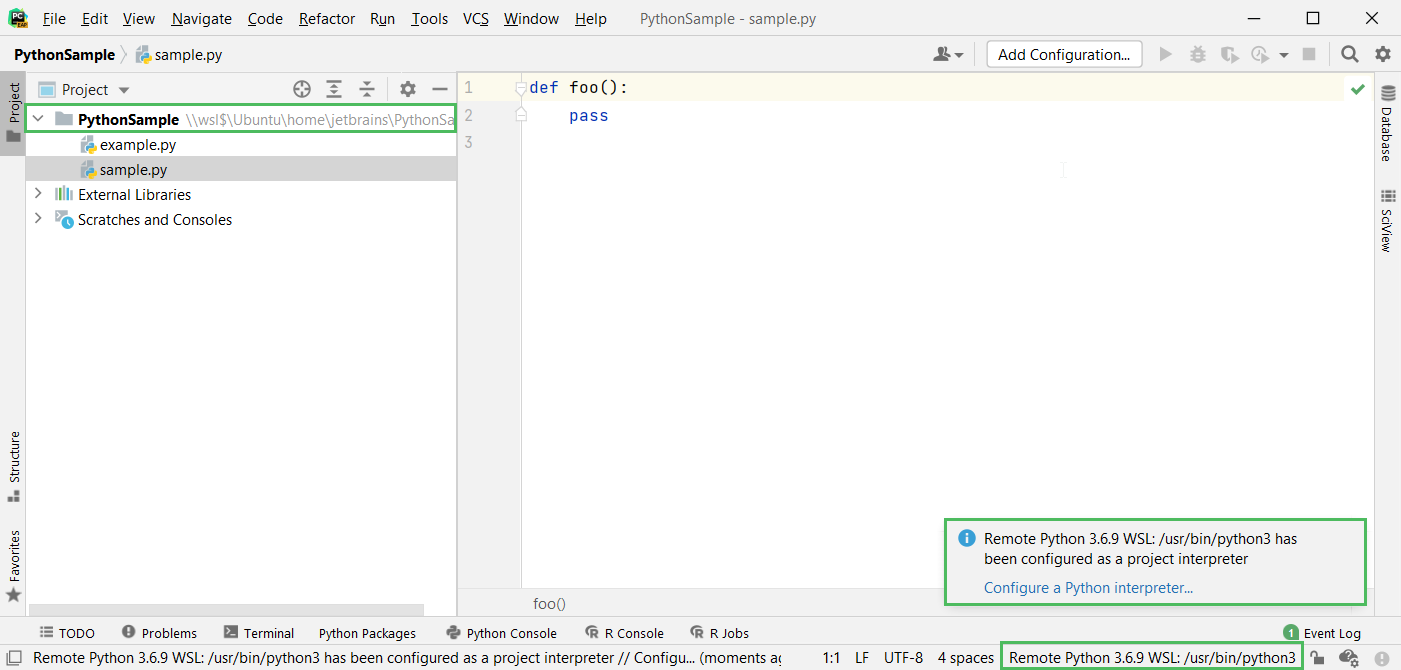 Configured WSL interpreter