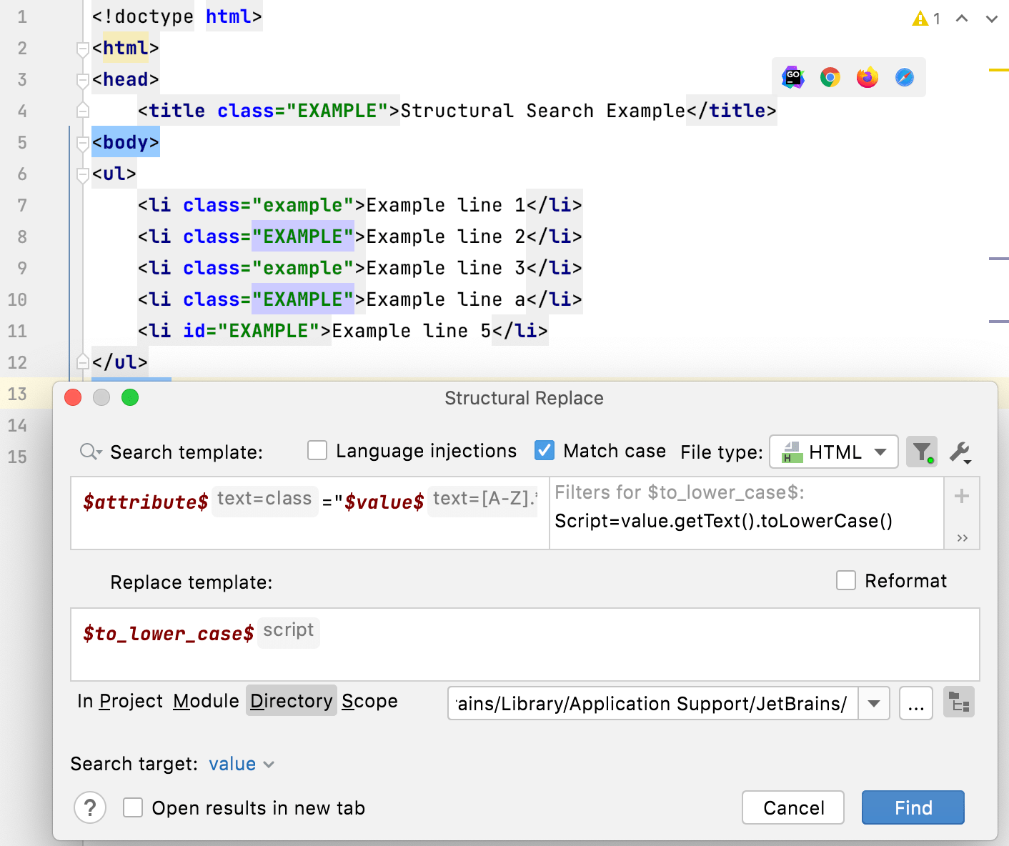 phpstorm find and replace