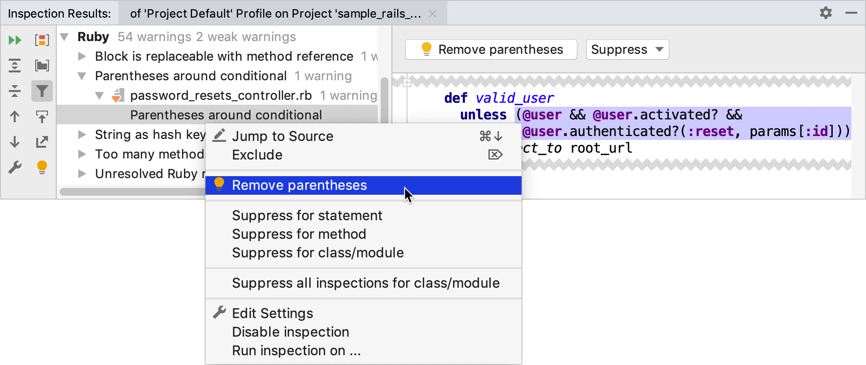 Inspection results tool window