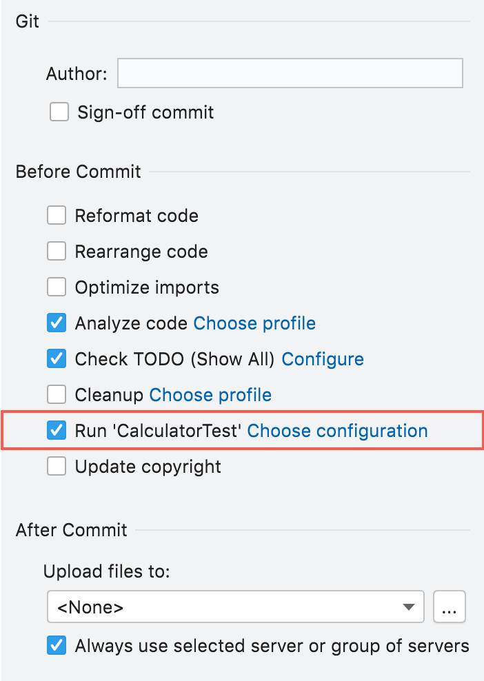 Pre-commit checks menu