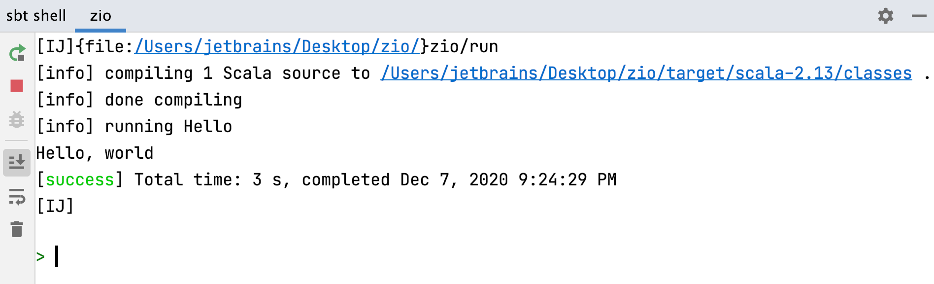 sbt shell output