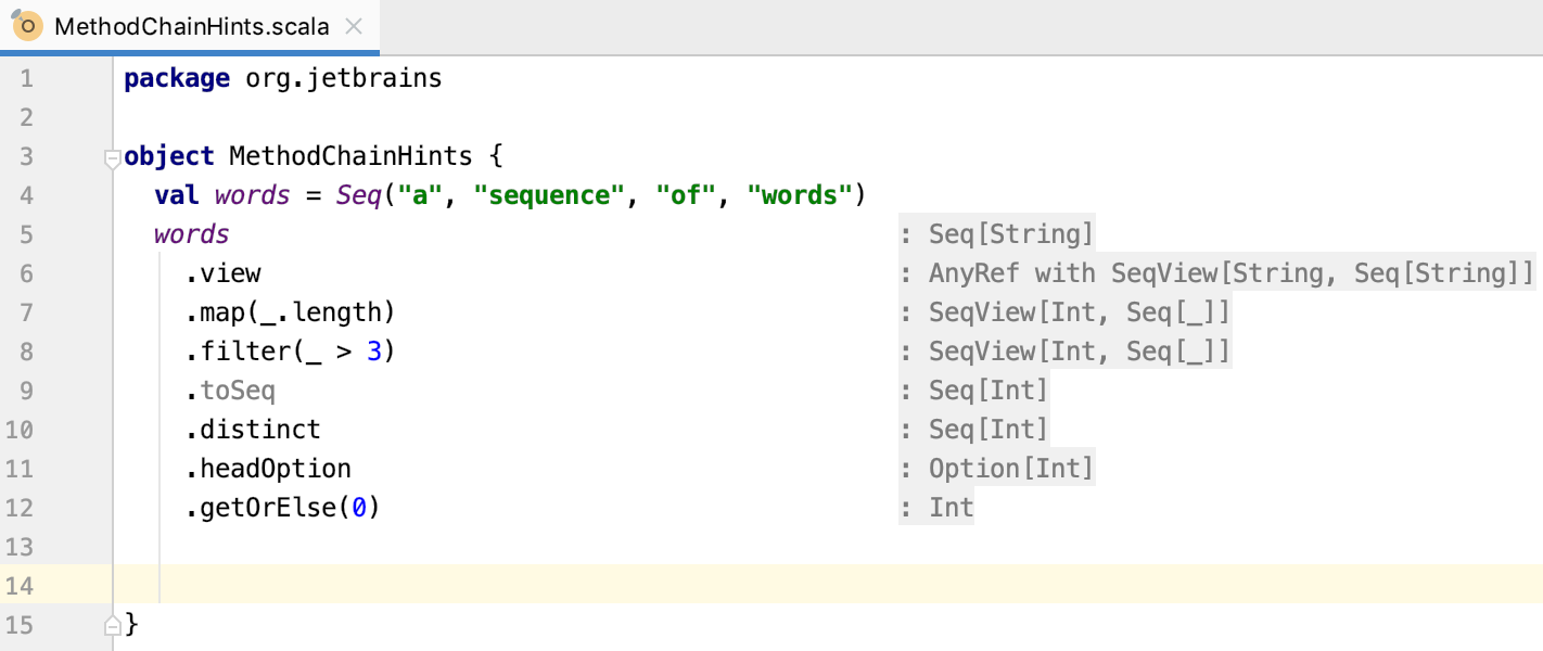 Inlay hints for Scala method chains