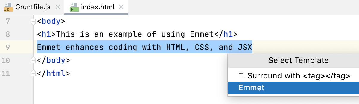 phpstorm emmet