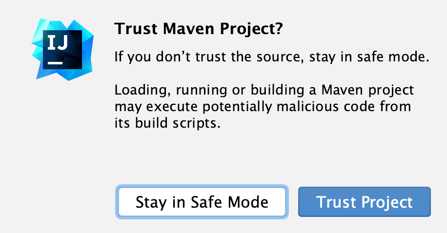 the Untrusted IDEA project dialog