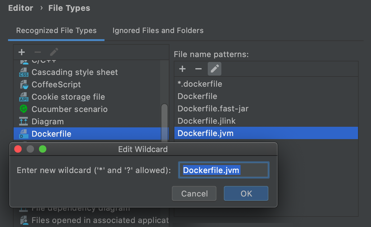 WebStorm: Change association between file type and related filename patterns