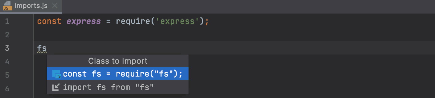 Select import style popup