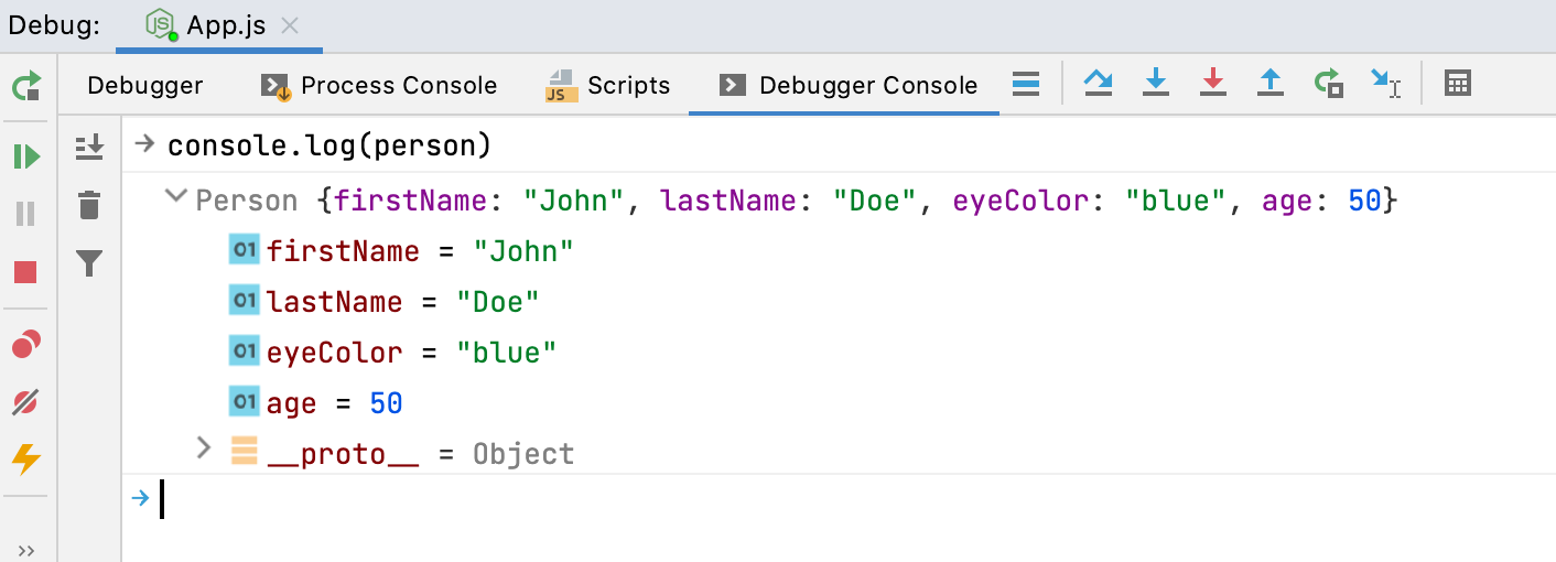 Node.js debugging: interactive debugger Console