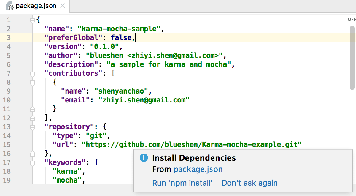 Opening an Angular application and downloading the dependencies from package.json