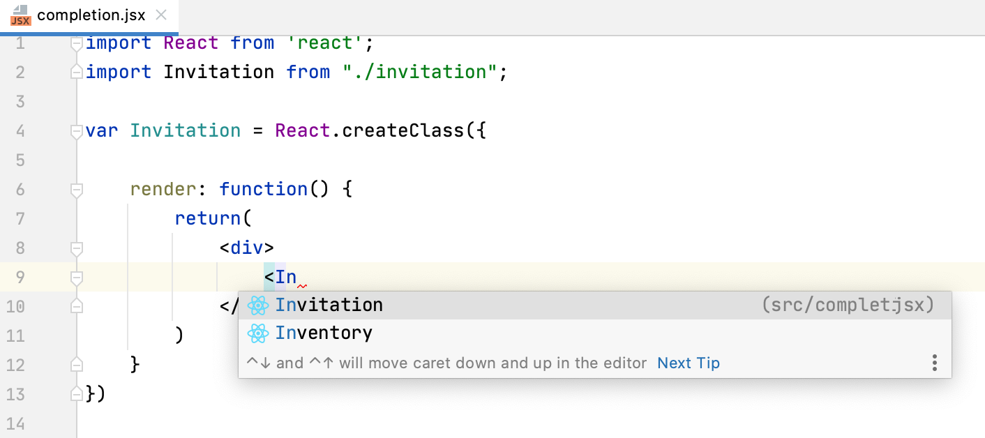 Completion for imported components with ES6 syntax