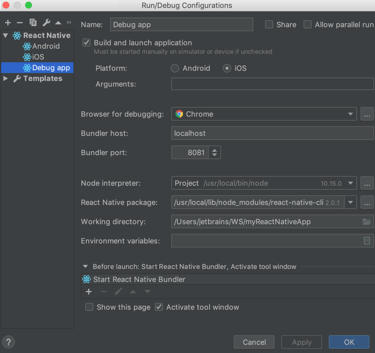 webstorm ide react native android