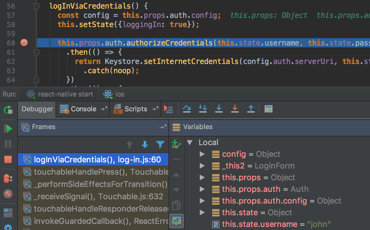 intellij debug react app