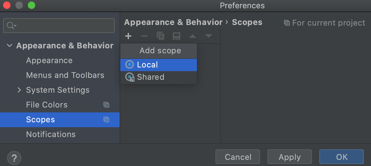 Creating a new scope: selecting between a shared and a local scope