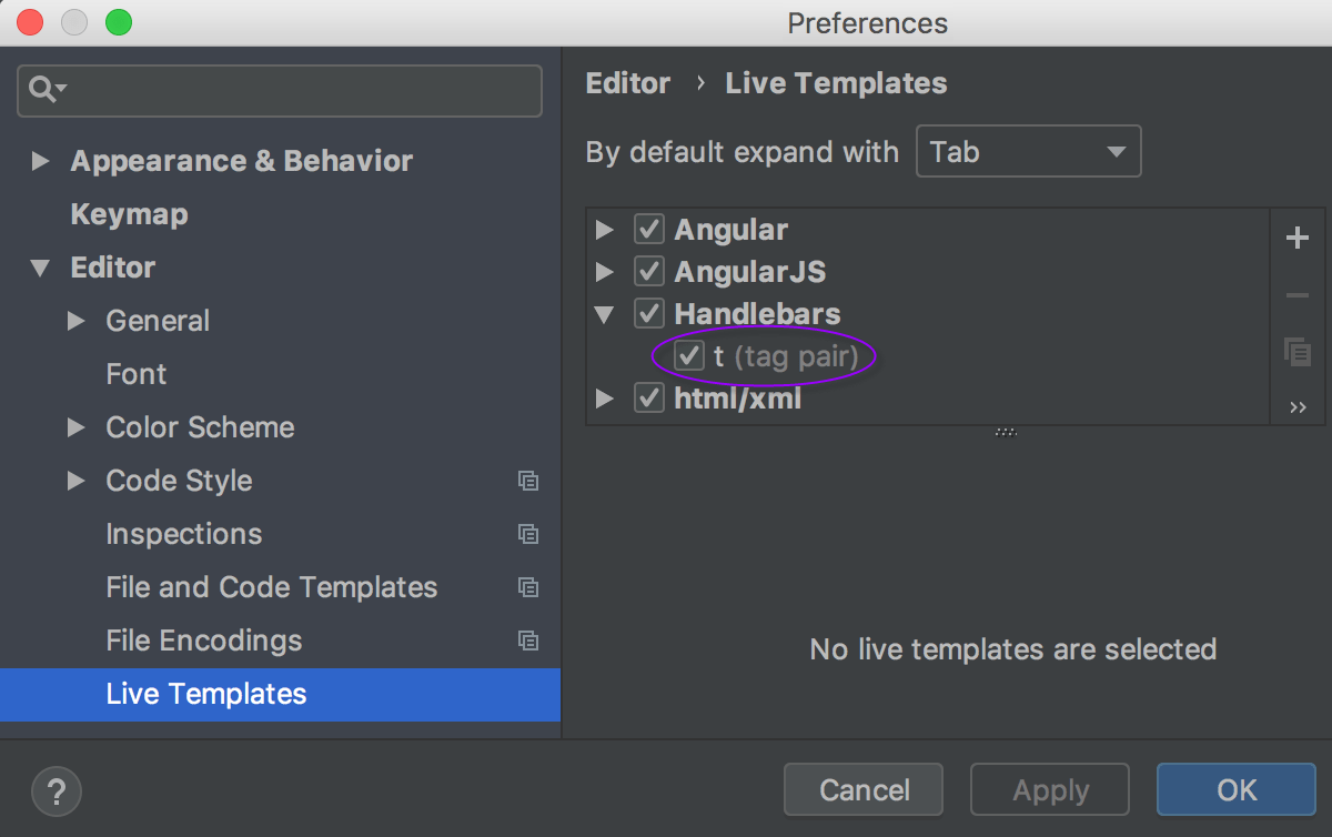 phpstorm live templates