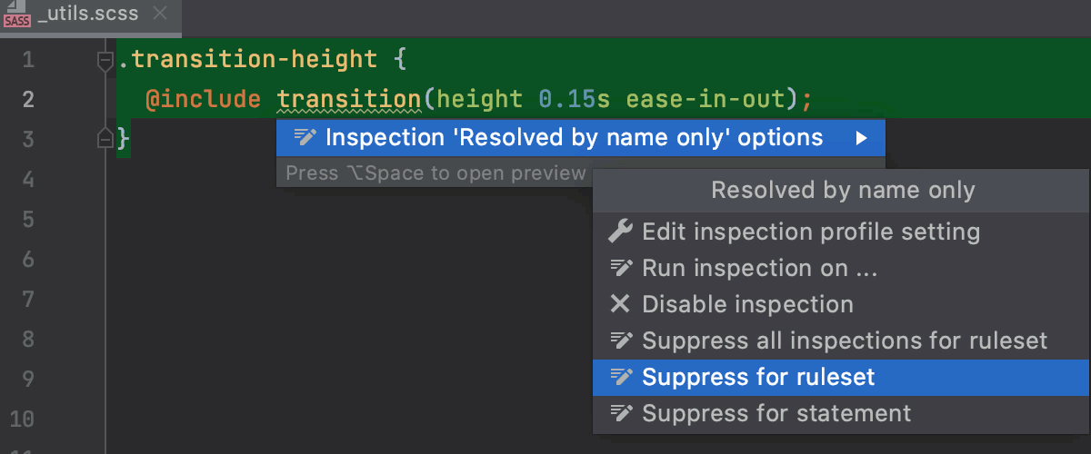 Suppress inspections in Style Sheets