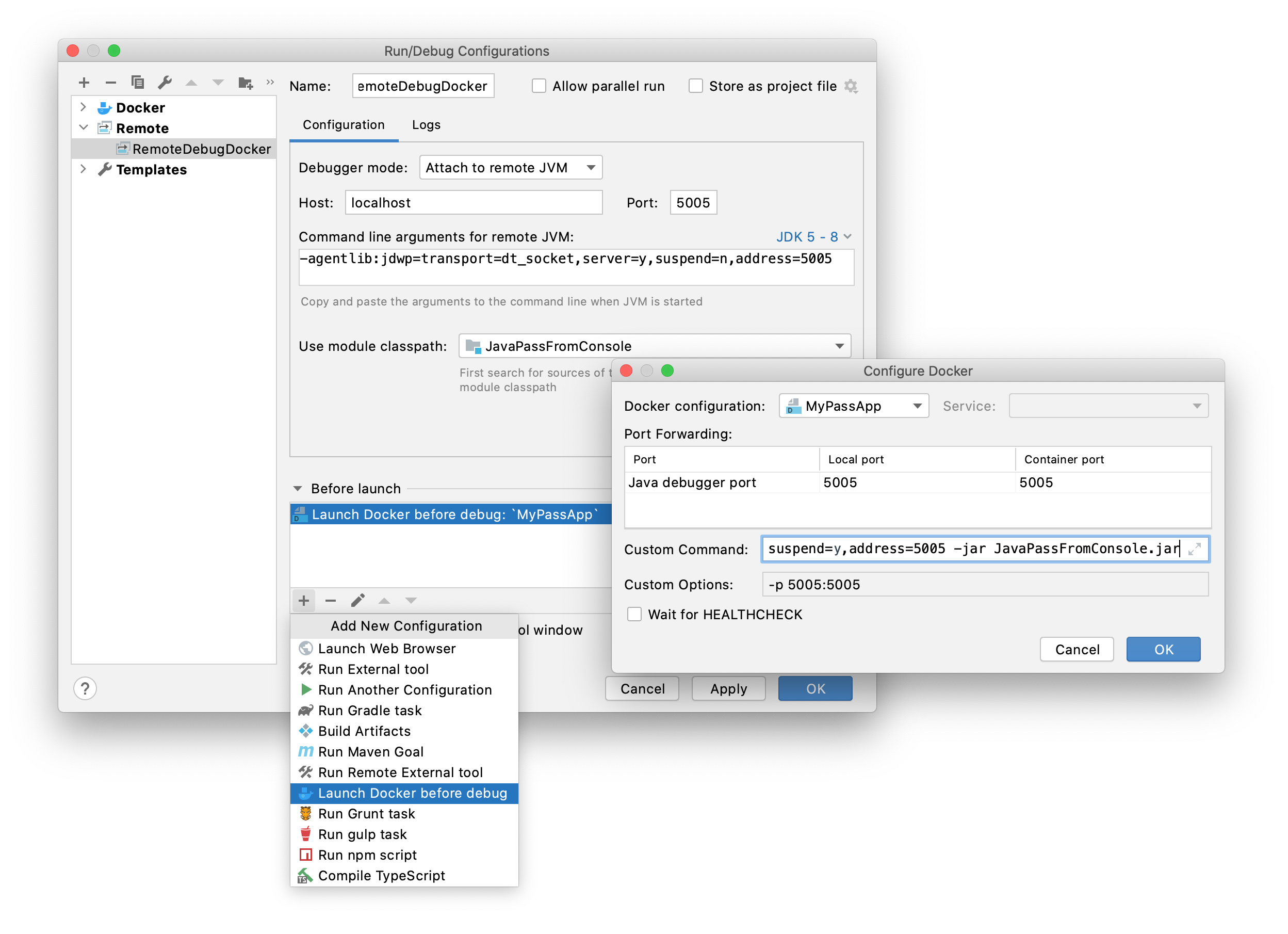 Remote debug configuration with Docker configuration