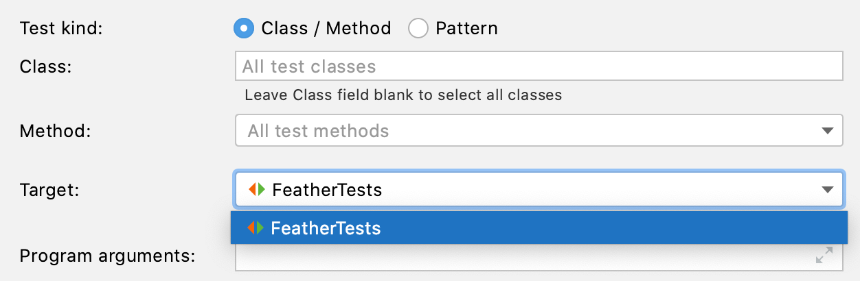 Select the test target Select the test target