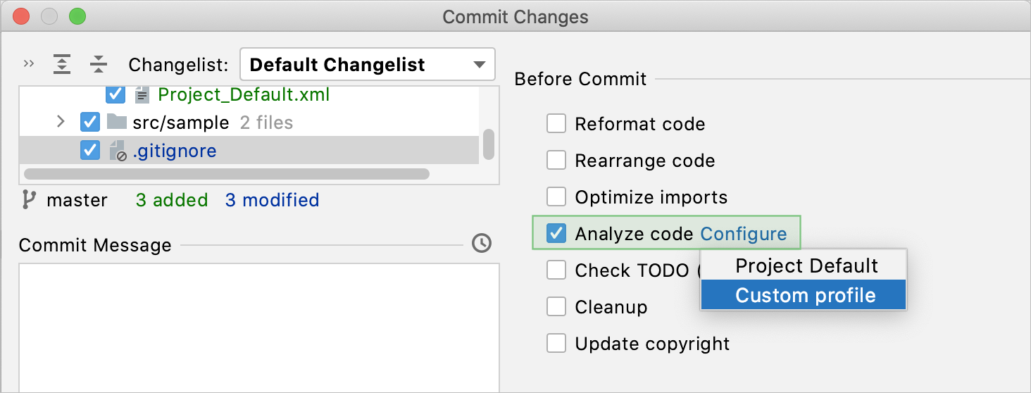 Modal Commit dialog