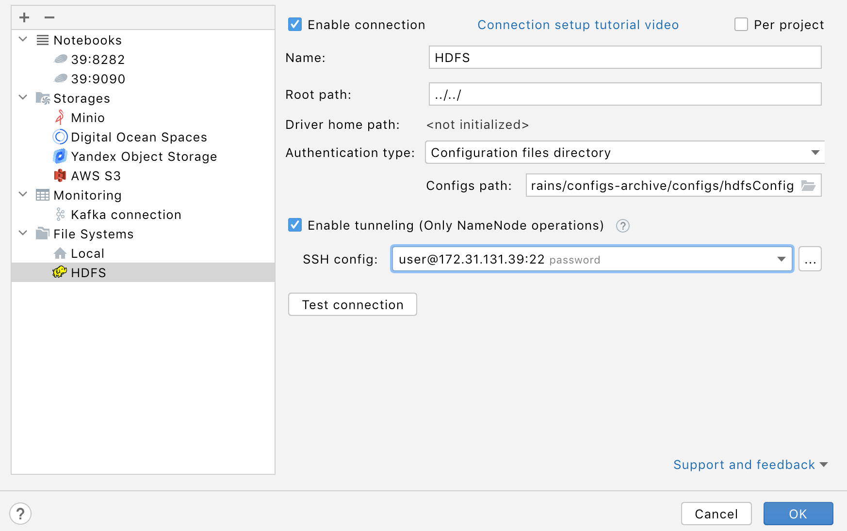 HDFS connection