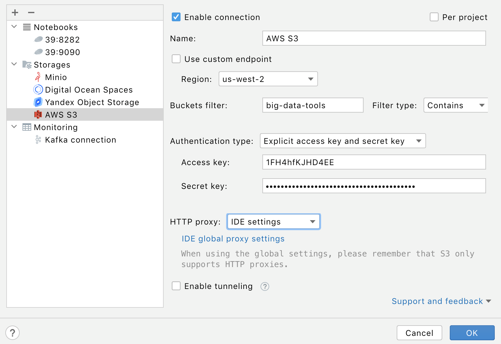 Configure S3 connection