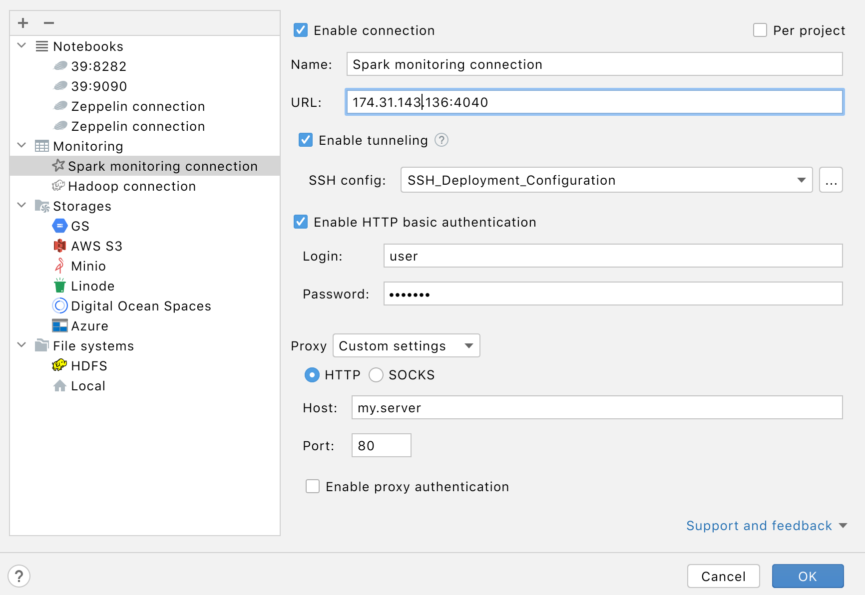 Configure Spark connection