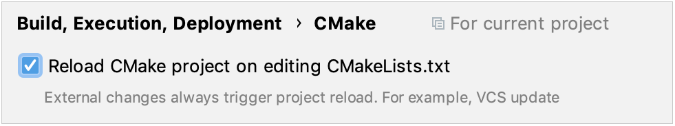 Enabling auto-reload in CMake settings
