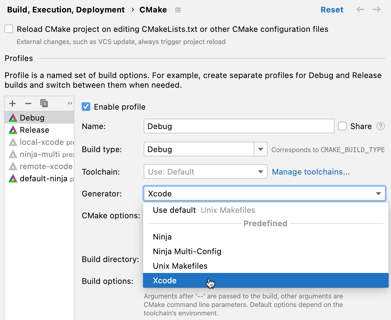 Specifying a custom CMake generator