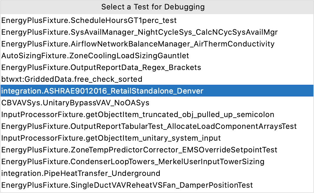 Lists of tests for debugging