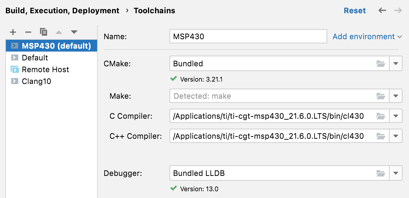 Specifying a custom compiler in toolchain settings