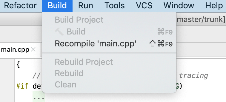 empty build menu for compdb projects