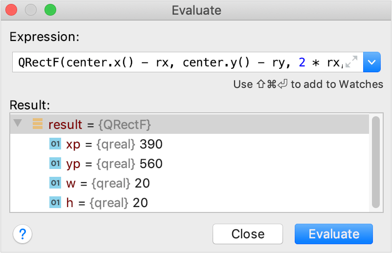 Evaluate expression dialog