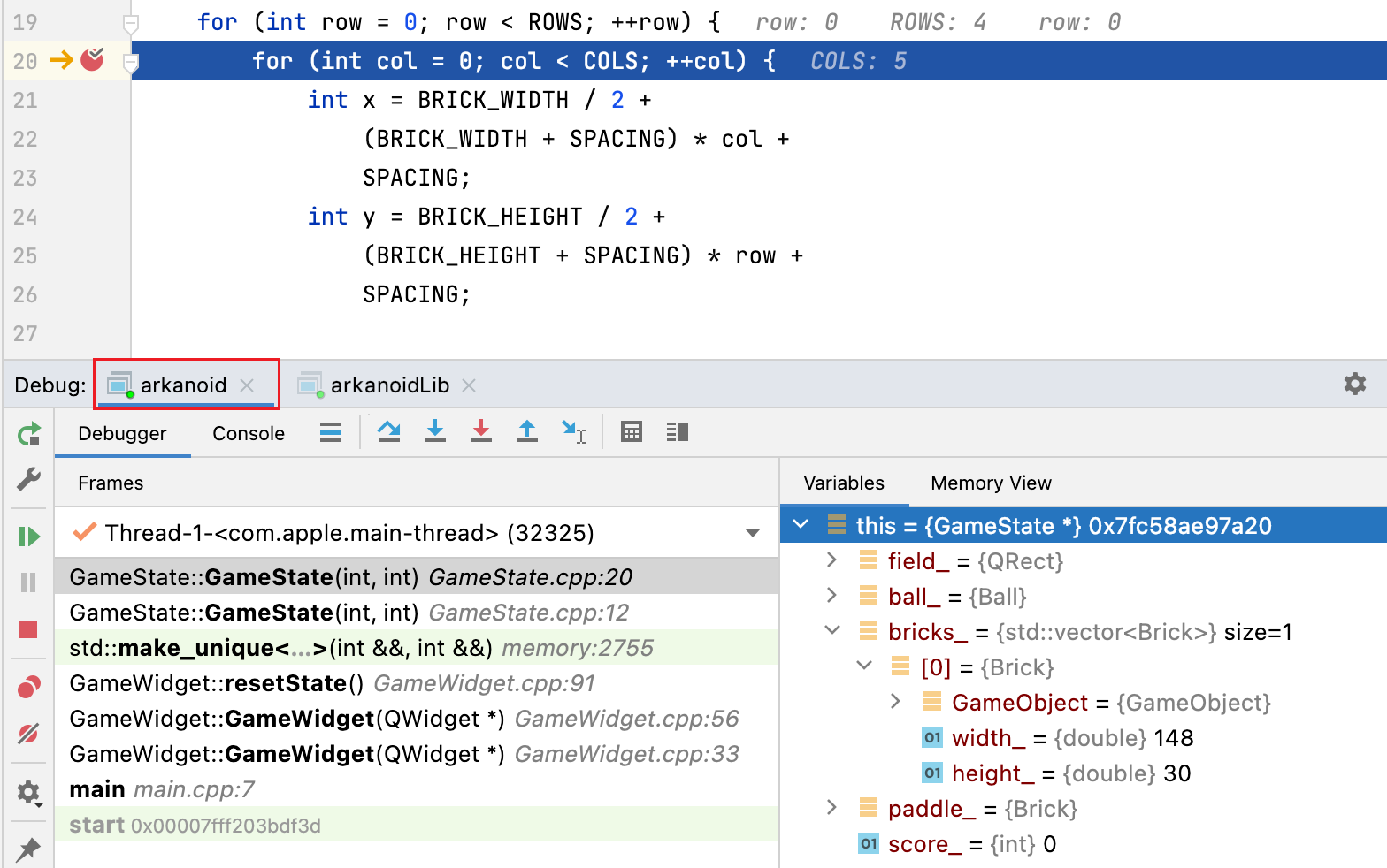 Inline variables view and execution point for the current session