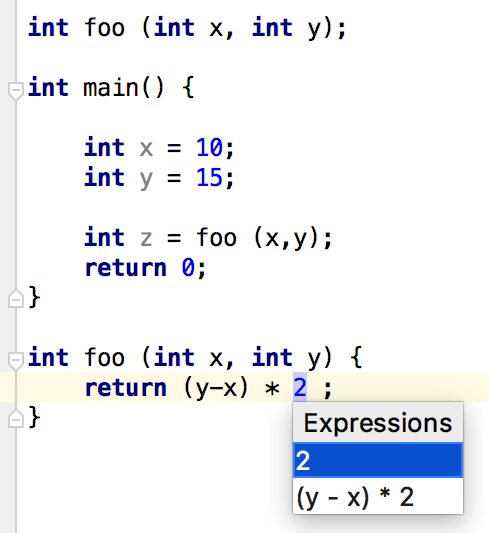 the Extract Parameter expression list