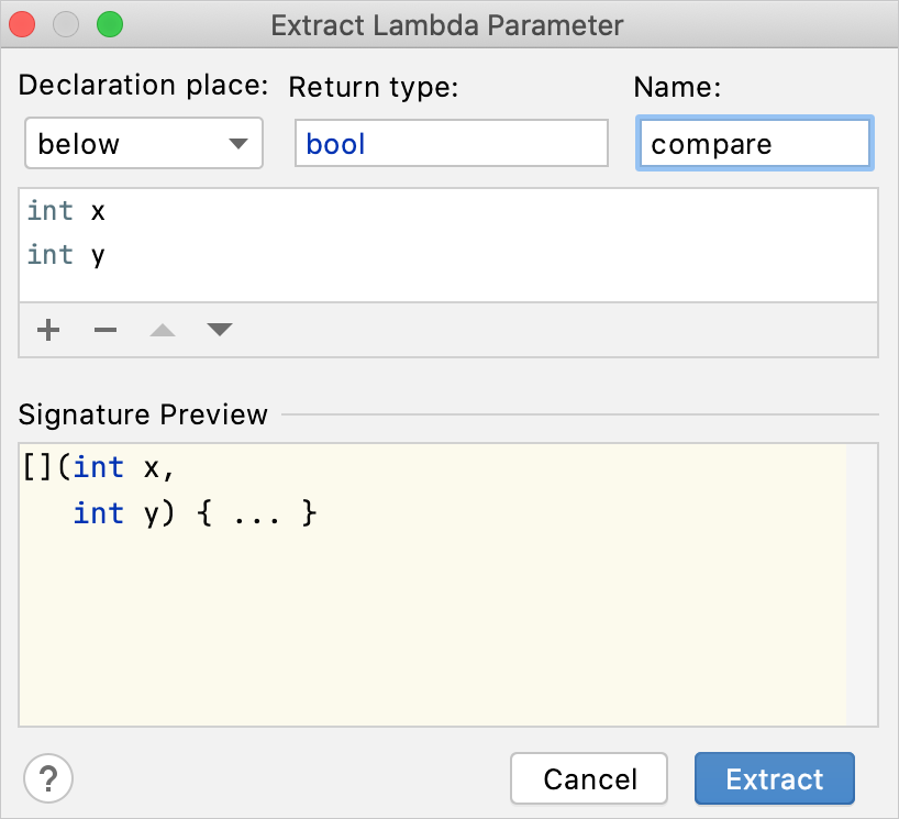 The Extract Lambda Parameter dialog