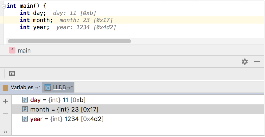 Debugger hex view