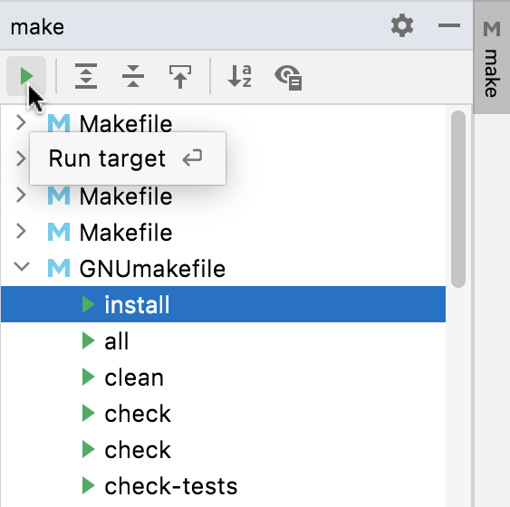 Running targets from the make tool window