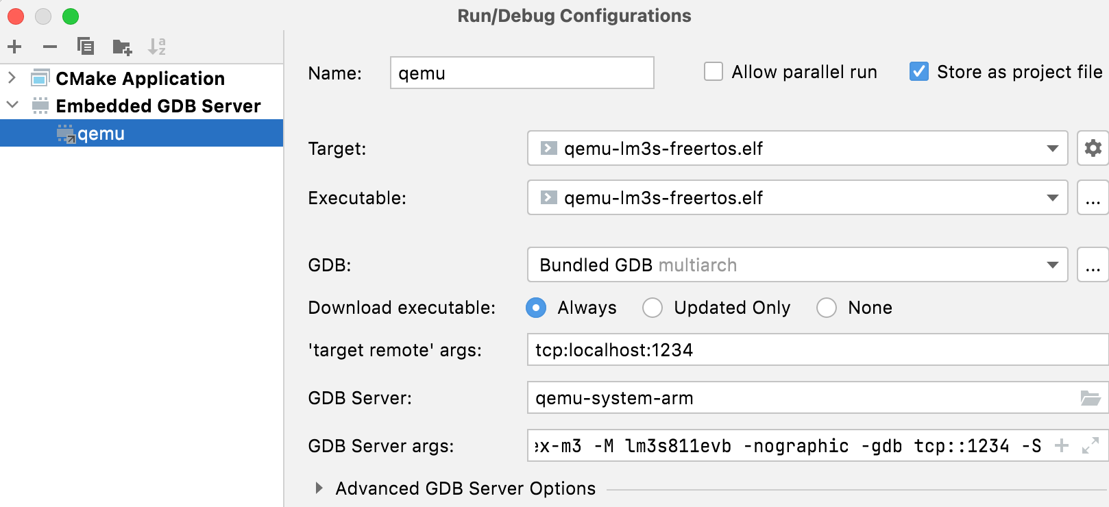 Embedded GDB Server configuration example