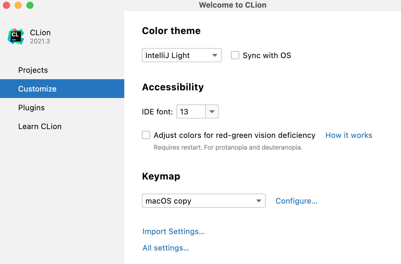 Customize the IDE when running for the first time