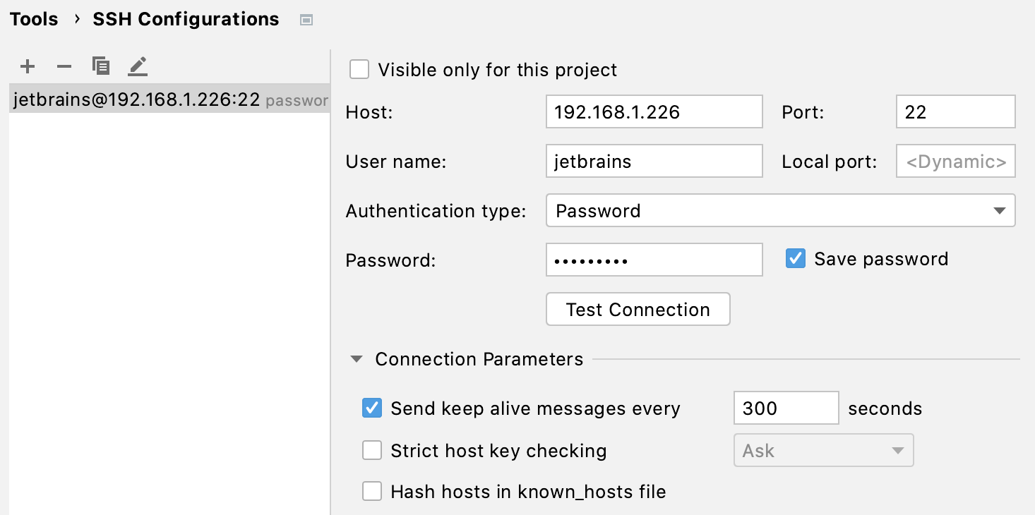 SSH configurations dialog