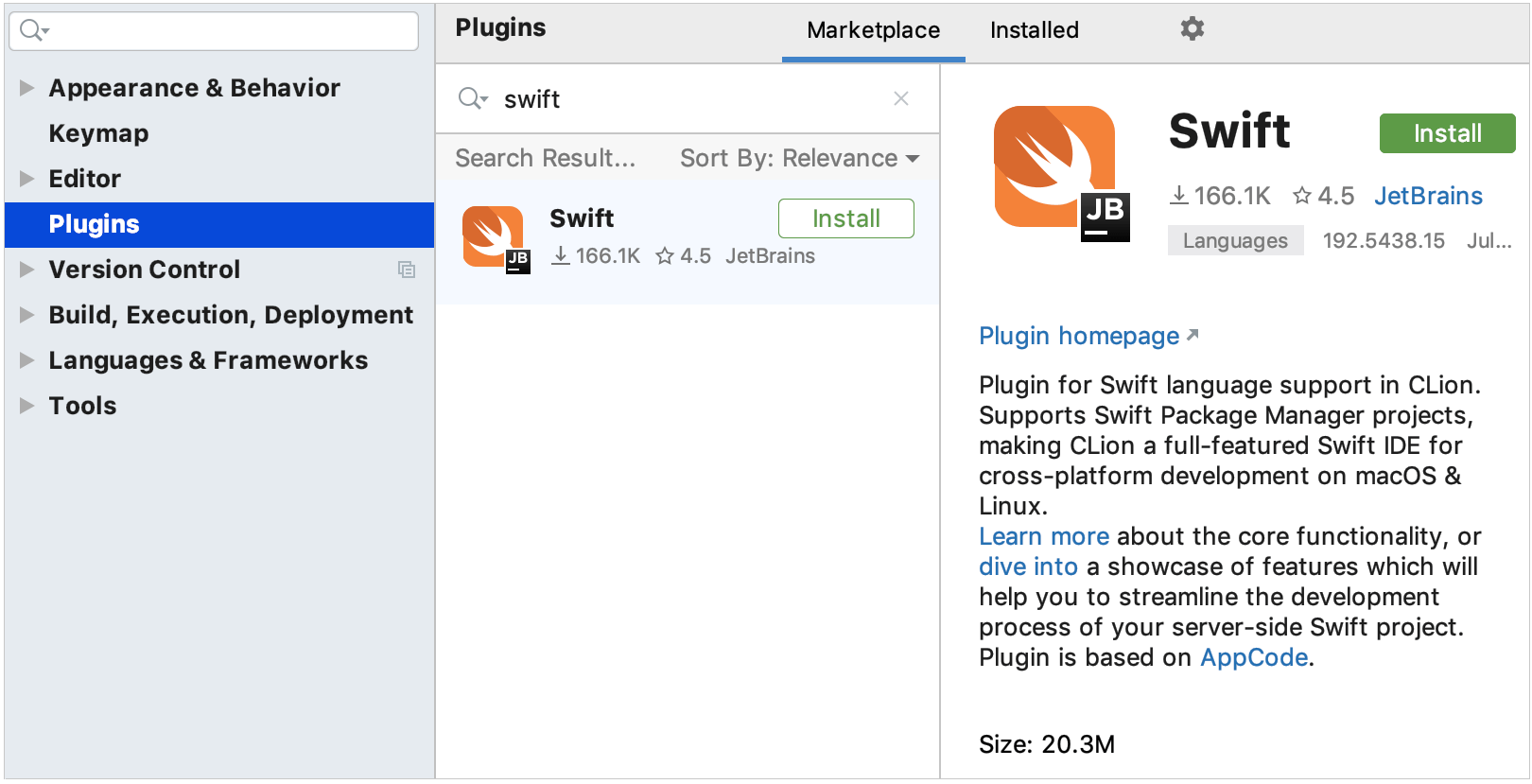 Swift plugin installation