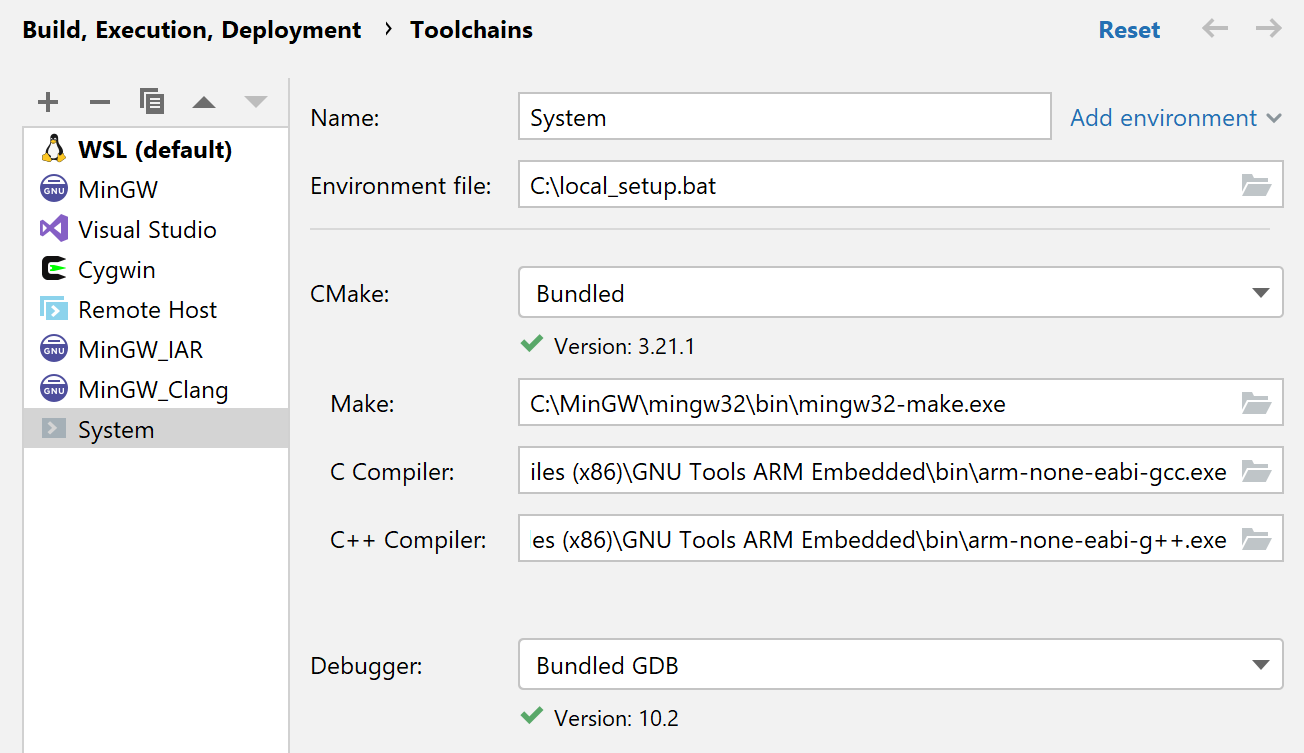 System toolchain configuration example