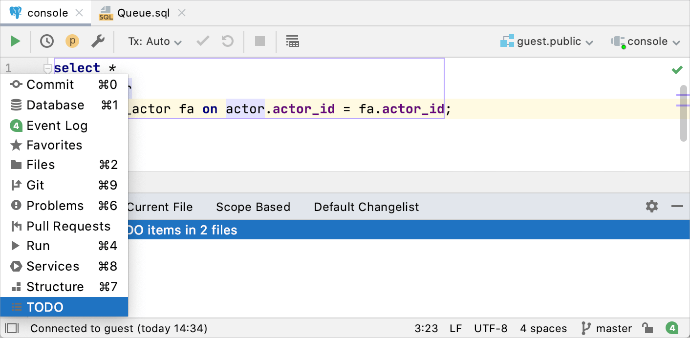 Quick access to tool windows Quick access to tool windows