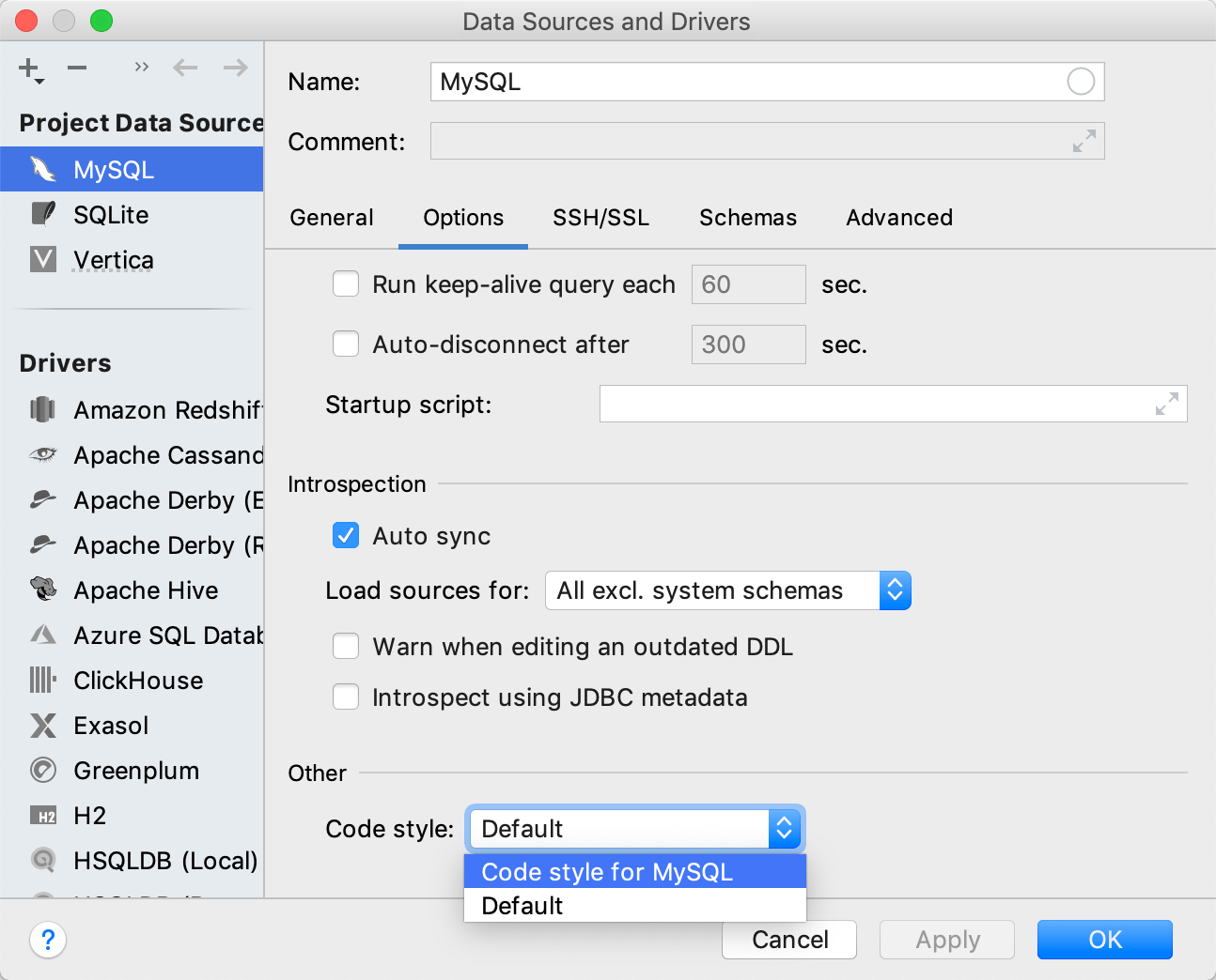 Configure code styles per data source Configure code styles per data source