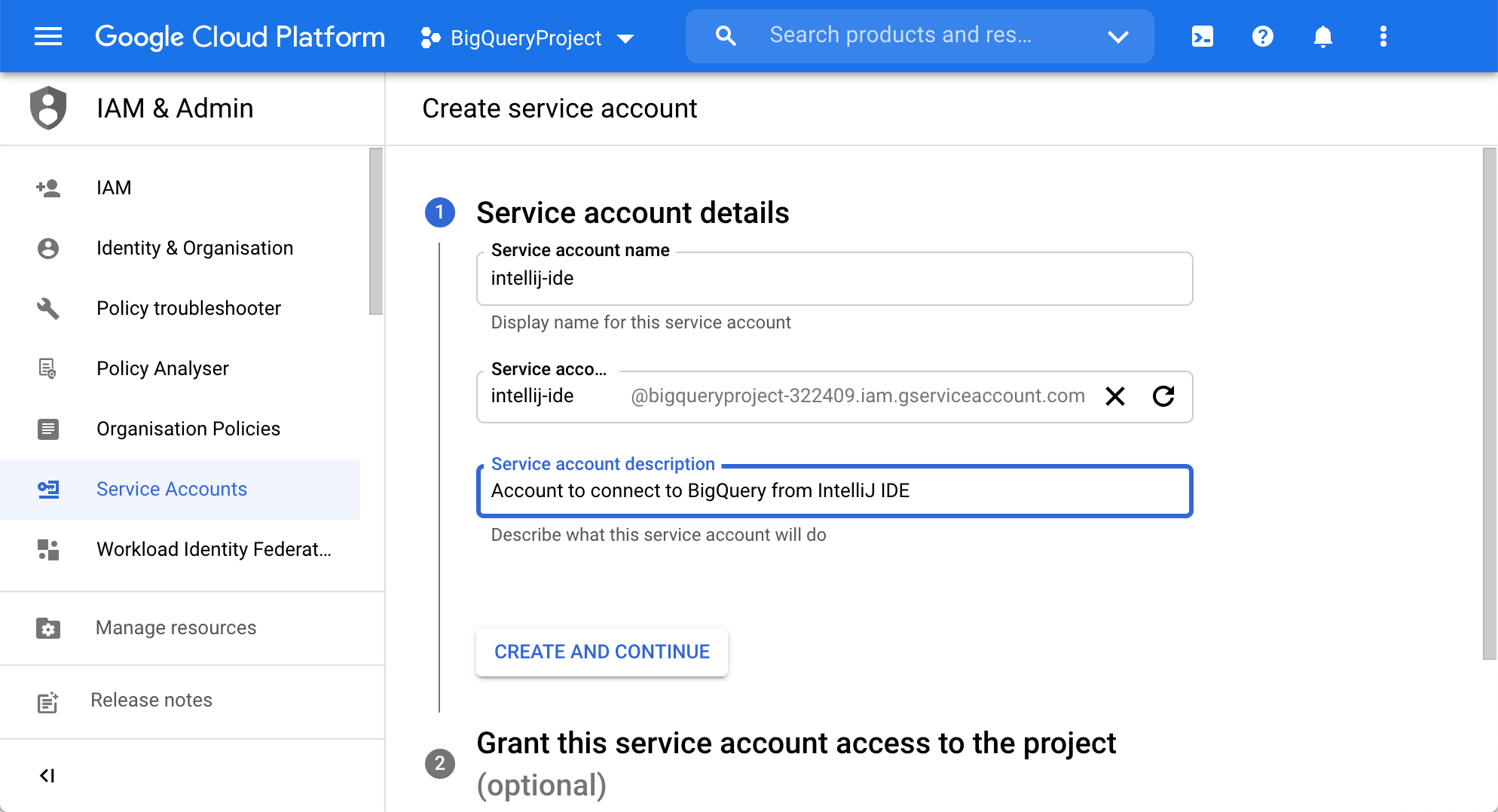 Service account details