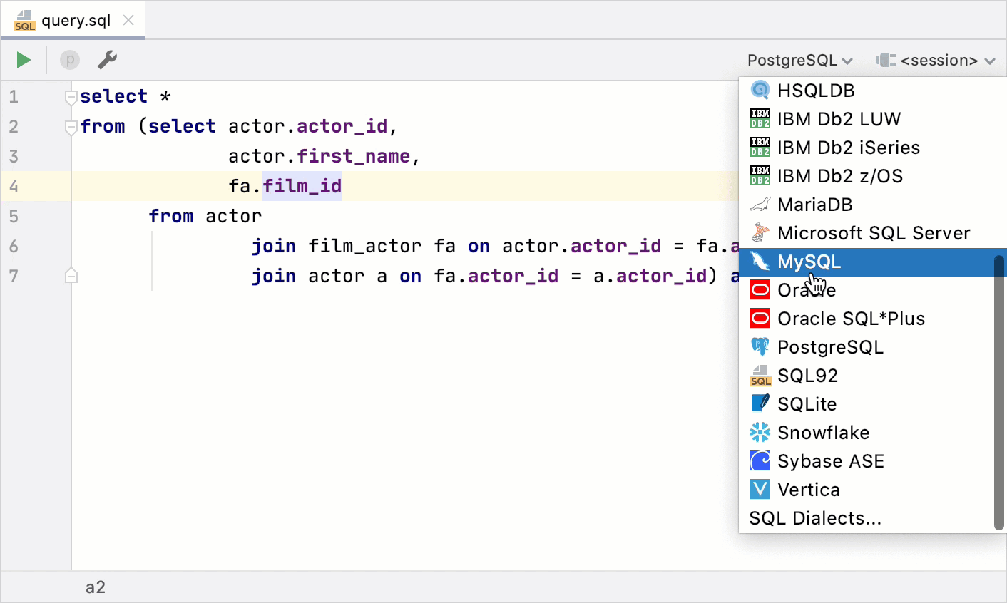 Change a data source and a connection session