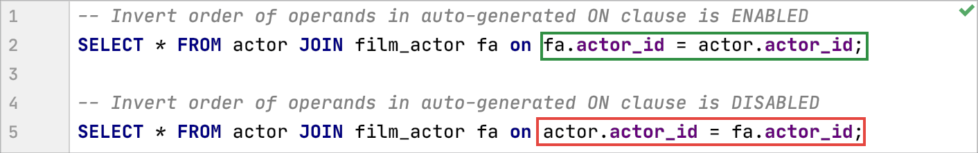 Example of the JOIN statement completion Example of the JOIN statement completion