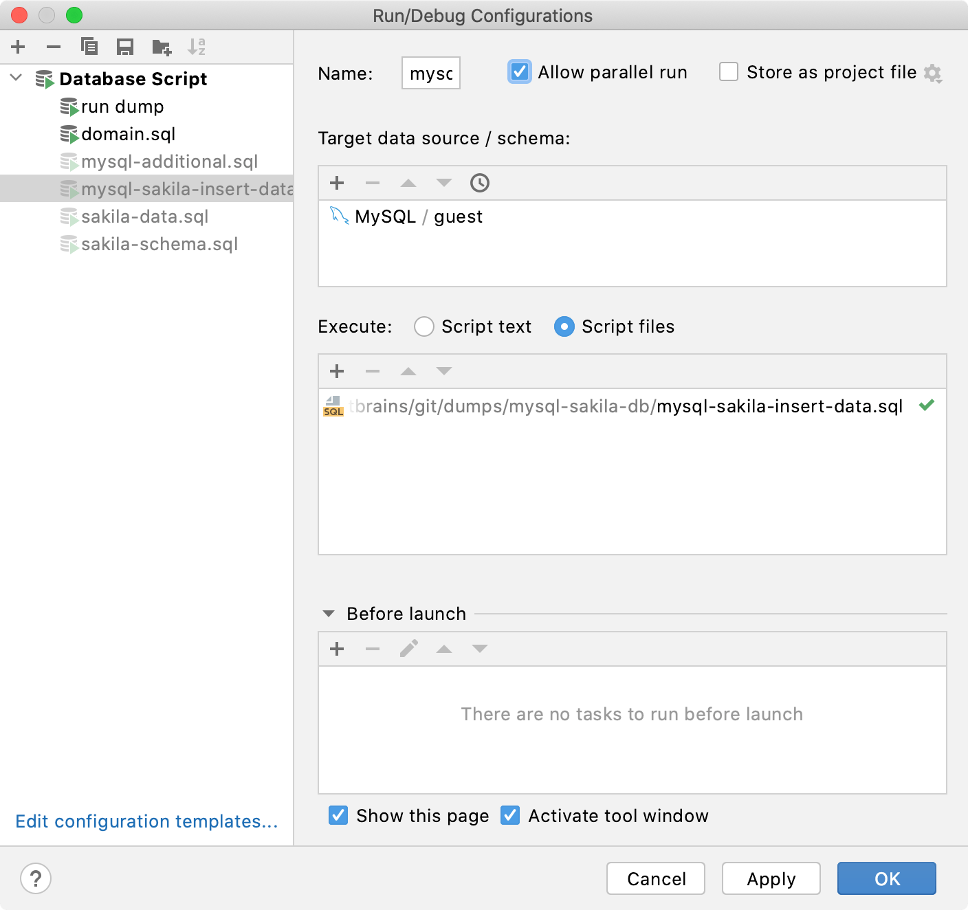 database script run configuration database script run configuration